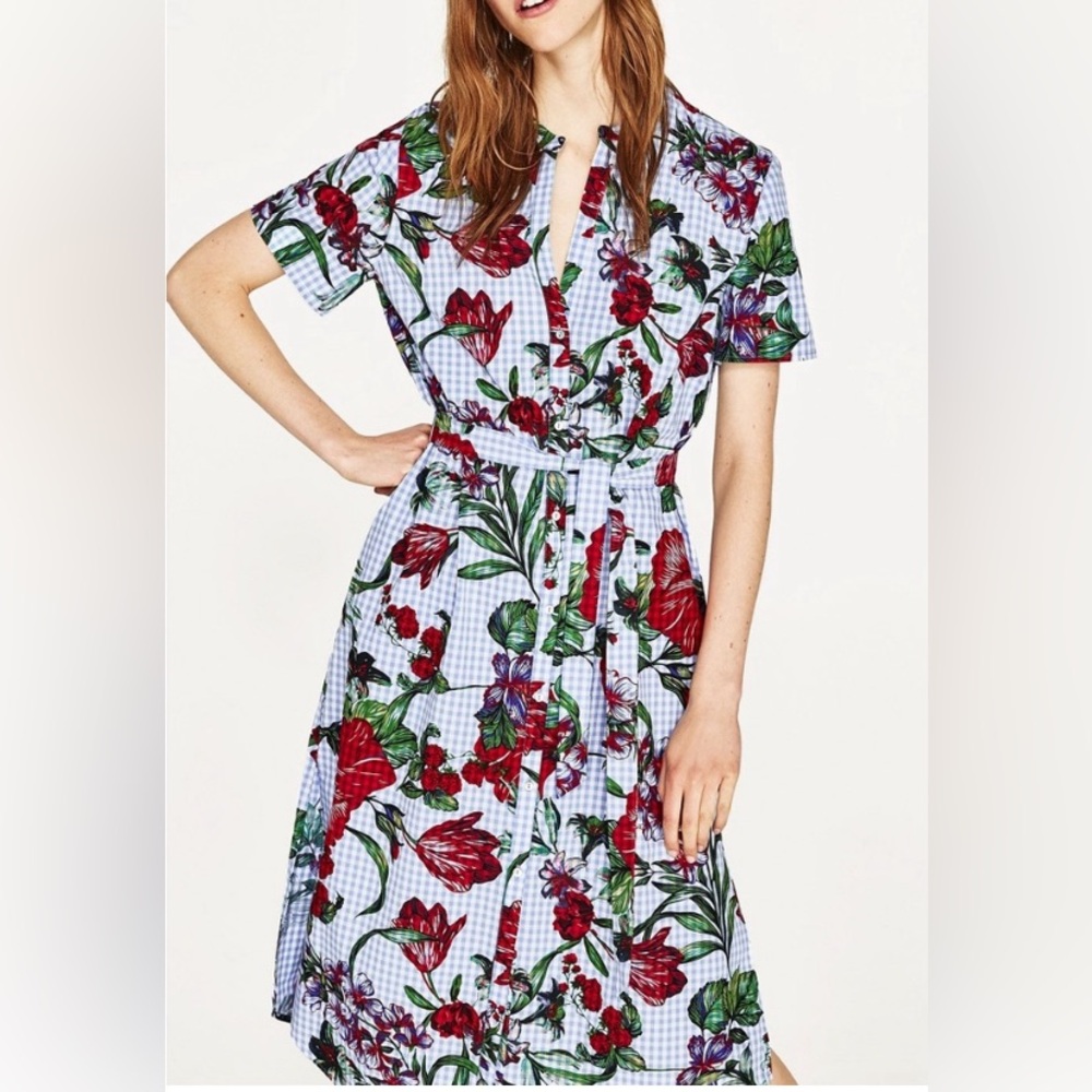 BOGO Dress Zara Gingham Floral V-Neck Dress